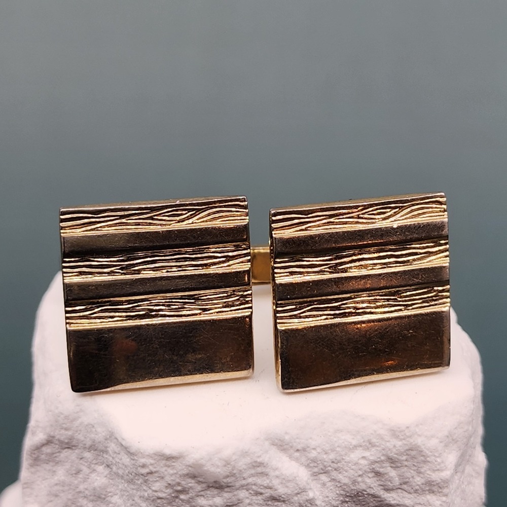 Vintage Gold Tone Textured Square Cufflinks Mens Mid Century Modern PAT 2472958